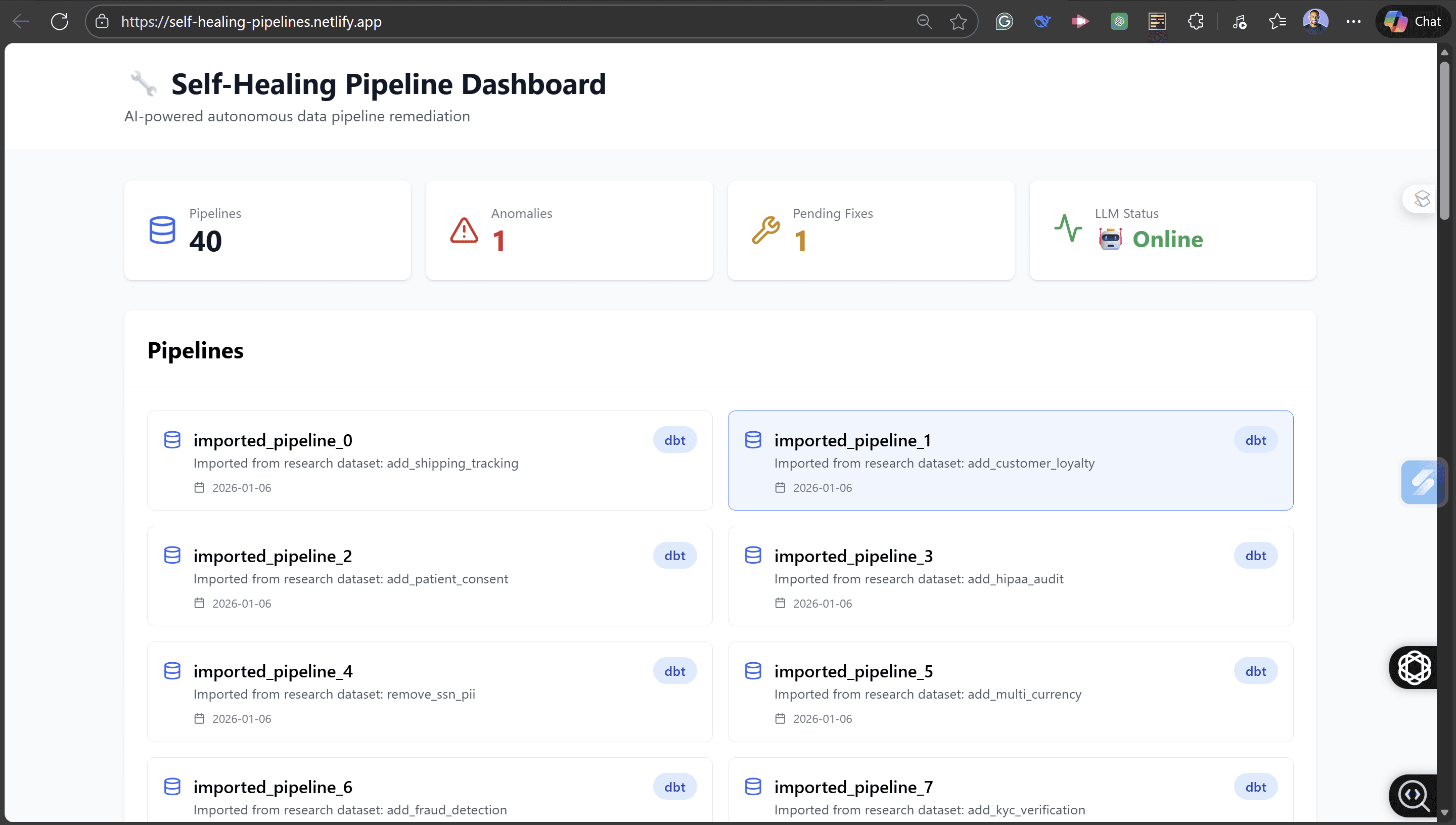 Self-Healing Data Pipeline Platform preview